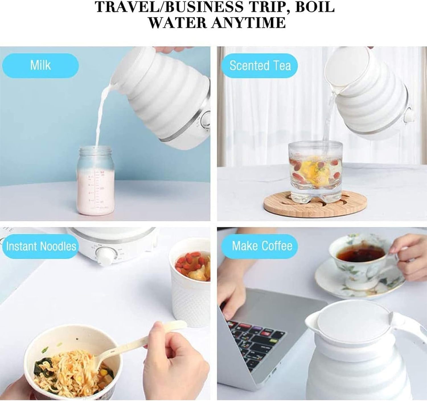 Folding Mini Electric Kettle Oem Electric Kettle Temperature Control Cordless Kettle Travel Portable Silicone Foldable 0.6L 600w