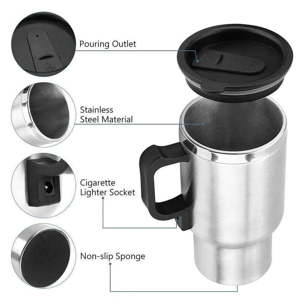 12V Car USB Mug Plug-in Heated Thermos Charging Insulation Mugs Electric Cup Heated Mug Warmer Stainless Steel Vintage Travel