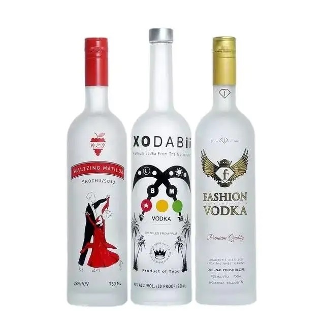 Round private label empty decorative vodka whiskey 750ml 1000ml glass wine bottles empty liquor bottles sale