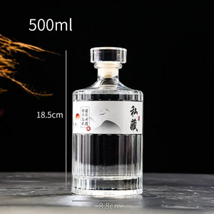 Exquisite transparent square empty 100ml 500ml 700ml 750ml whiskey rum brandy XO spirit glass bottle with spiral cork