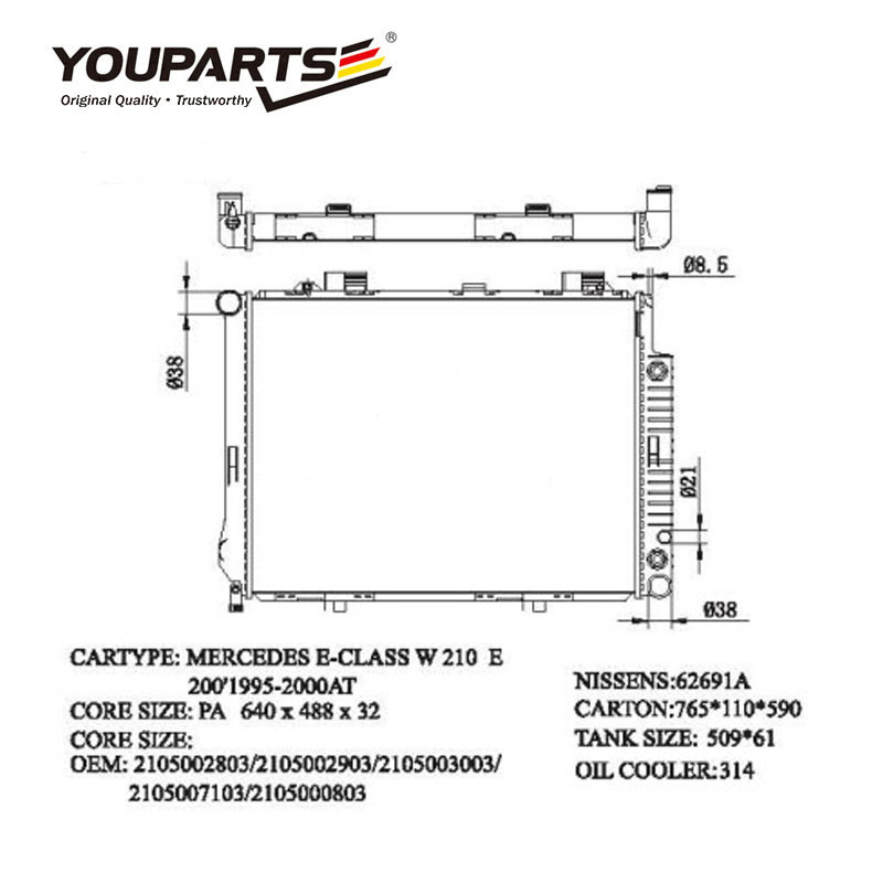 High Performance cheap price car Radiator oem 2105002803 mercedes w210 radiator