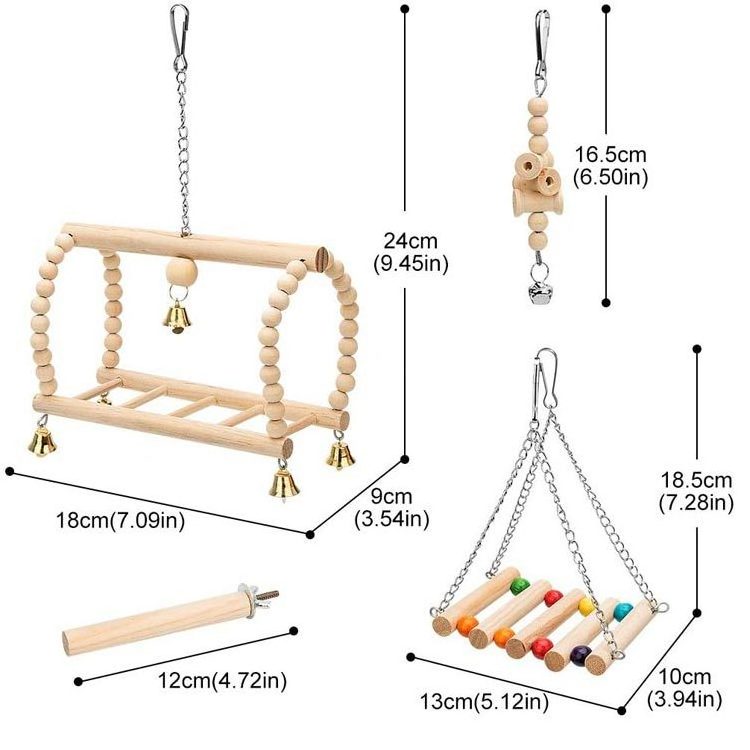 Bird Cage Accessories Wholesale 8 Packs Parakeet Wood Swing Climbing Ladder Hanging Bell Chewing Bird Toys Set For Parrots