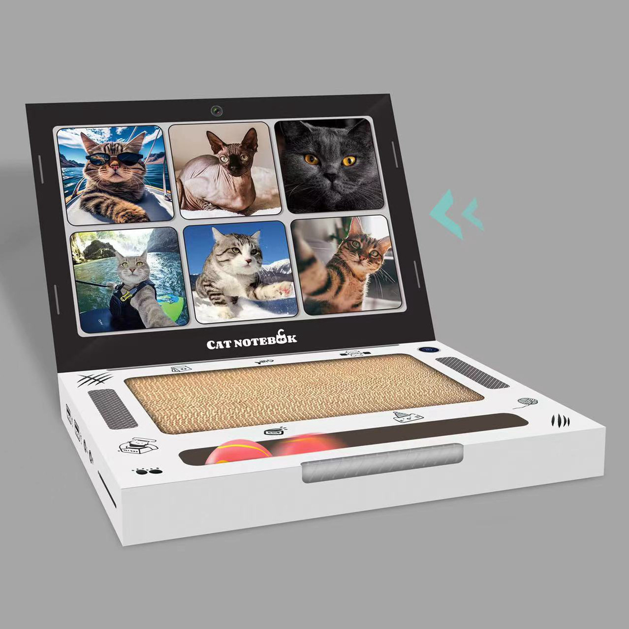 Cat Laptop Toy Foldable Corrugated Computer Cat Scratching Board 3-in-1 Cardboard Cat Scratcher