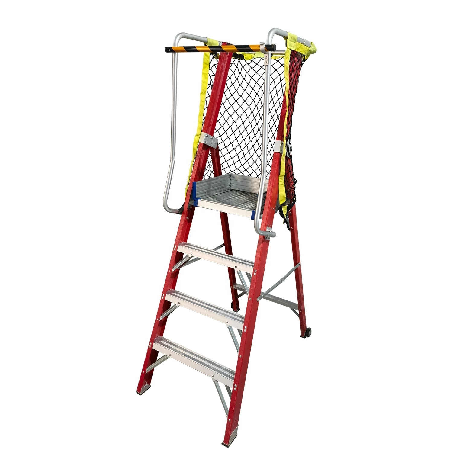 Factory Wholesale Aluminum Rungs Fiberglass Platform Step Ladders with Handrail Net