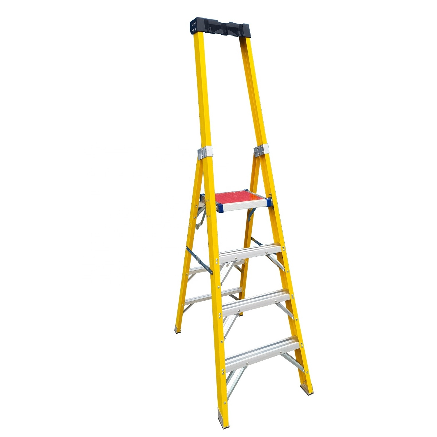 Factory Wholesale Aluminum Rungs Fiberglass Platform Step Ladders with Handrail Net