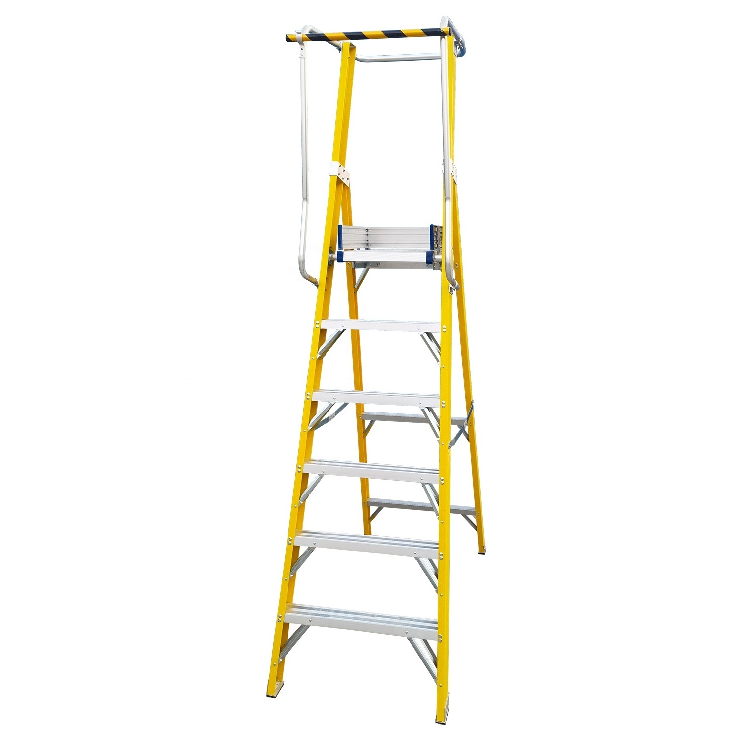 Factory Wholesale Aluminum Rungs Fiberglass Platform Step Ladders with Handrail Net