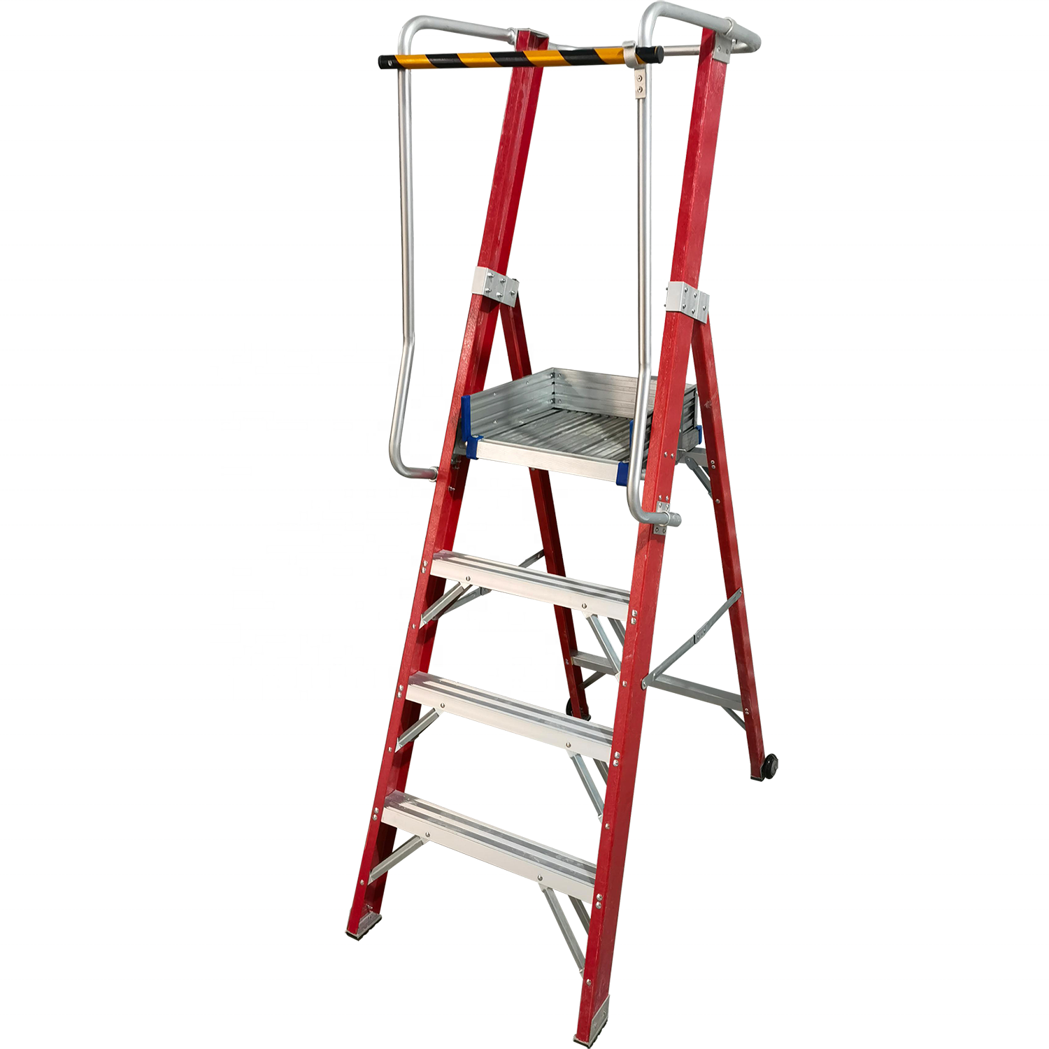 Factory Wholesale Aluminum Rungs Fiberglass Platform Step Ladders with Handrail Net