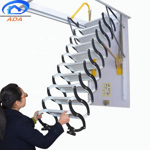 New Model Manual Telescopic Folding Ladder Metal Handrail Carbon Steel Attic Stairs