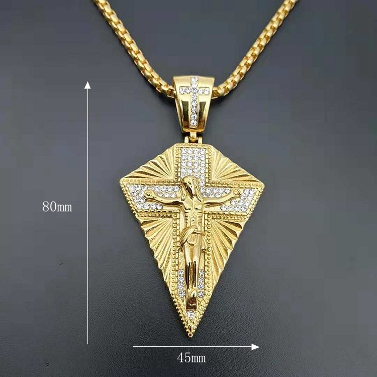 Men black micro gold plated jesus cross necklace piece chain pendant