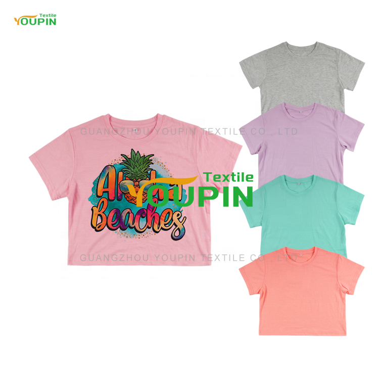 YOUPIN Manufacturer Plain Solid Color Ladies T-shirt Blank Sublimation Polyester Crop Tops for Girls