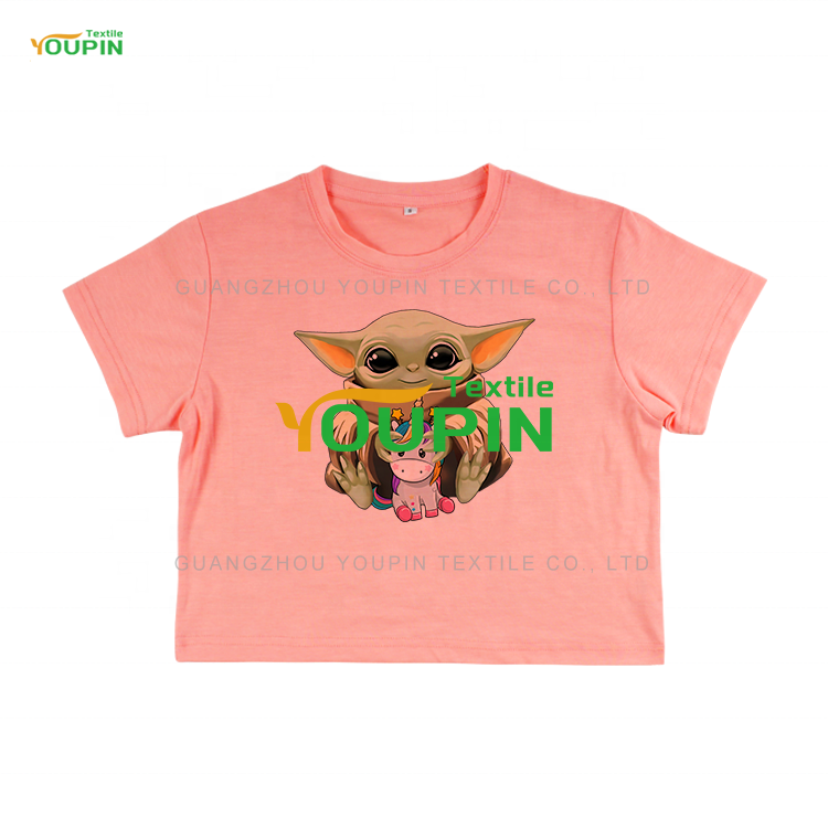 YOUPIN Manufacturer Plain Solid Color Ladies T-shirt Blank Sublimation Polyester Crop Tops for Girls