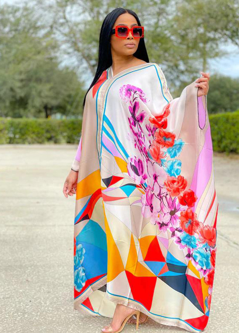 2022 Women Loose Plus Size African Print Maxi Dresses Thailand Robes Open Islamic Clothing Abaya Party Casual Dress