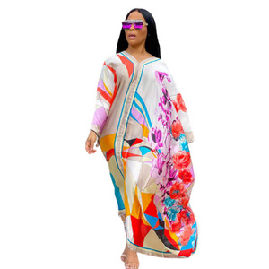 2022 Women Loose Plus Size African Print Maxi Dresses Thailand Robes Open Islamic Clothing Abaya Party Casual Dress