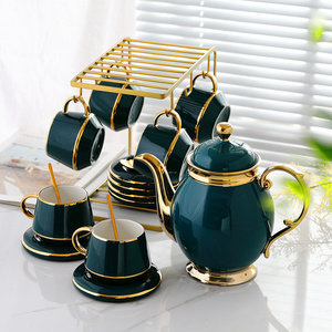 European Luxury Bone Porcelain Afternoon Tea Set Exquisite Gold Edge Ceramic Coffee Cup