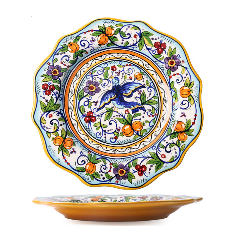 Cheap Bohemian Unique Style Rice Salad Floral China Round Dinner Ceramic Nordic Porcelain Dessert Floral Dinner Plates Flower