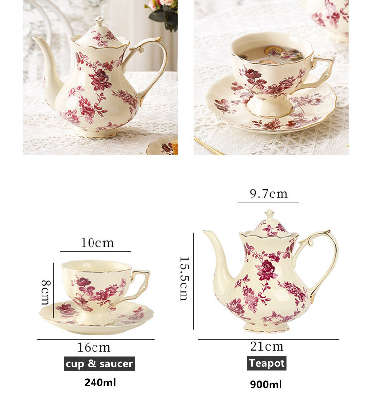 Vintage European English Coffee Tea Cup Set Gold Rim Ceramic POrcelain Teapot Tea Cup with Saucer Sets