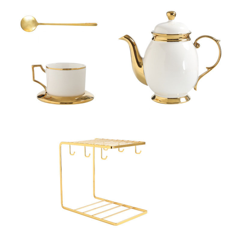 European Luxury Bone Porcelain Afternoon Tea Set Exquisite Gold Edge Ceramic Coffee Cup