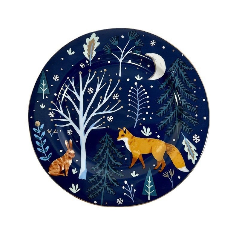 Customized cheap Forest Animal Christmas creative theme Dessert salad cake snack dinner ceramic plate