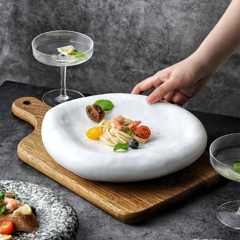 Vintage Personality Porcelain Stone Plate Dishes Catering Dinnerware Matte Irregular Black and White Slate Dinner Plates