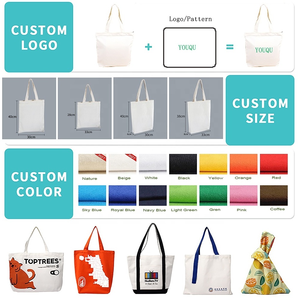 Custom Your Own Shopping Bags Canvas Cotton Tote Bag Blank Calico Shopper Bags With Logo Printed