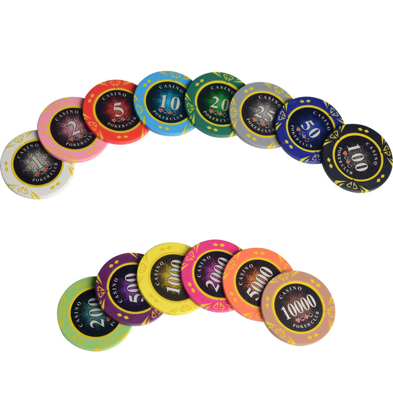 25PCS/LOT Casino Crown Monte Carlo Clay Poker Chips Inner Metal with Trim Sticker Multi-colors Baccarat Game Chips Customizable