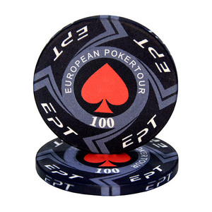 Hot Sale Ept Ceramic Poker Chip Texas Custom Professional Casino European Round Coins Supplier Poker Chips For Gambling Club