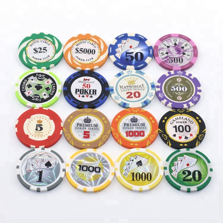 40x3.3mm Clay Poker Chip Set Casino Coins Poker Metal Entertain Coins Dollar Monte Carlo Chips