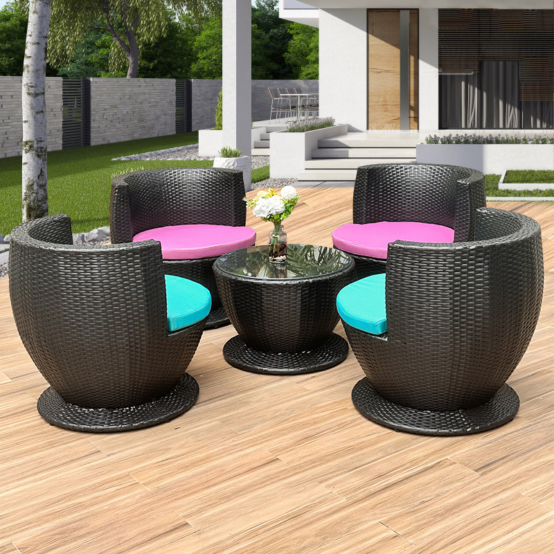 Outdoor Rattan Plastic Patio Chairs Cushions Waterproof Chair Set Wicker for Garden