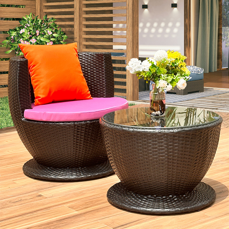 Outdoor Rattan Plastic Patio Chairs Cushions Waterproof Chair Set Wicker for Garden