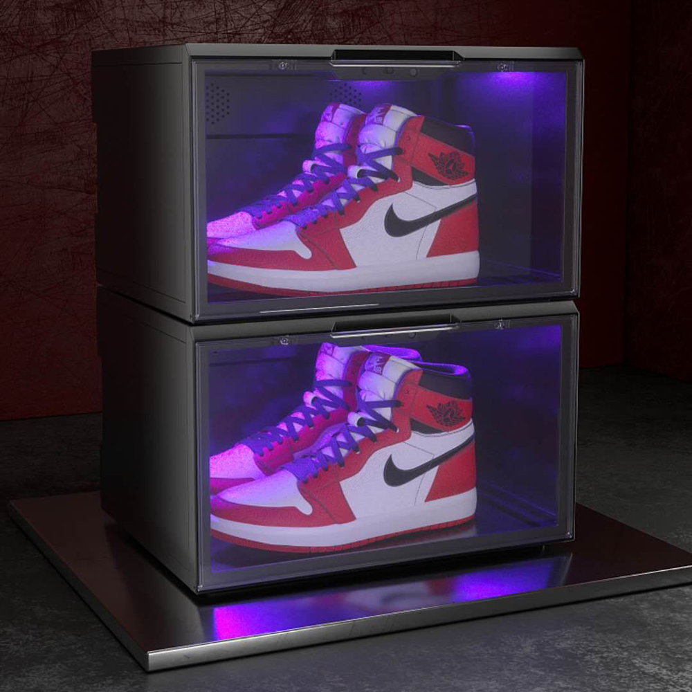 Clear Customized Shoe Box With Custom Logo Sneaker Side Open Voice Control Pull Out shoe box with led light