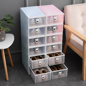 DIY Stacking Foldable Tidy Display Shoe Container Transparent Portable Drop Front Organizer Small Plastic Shoes Cabinet Box