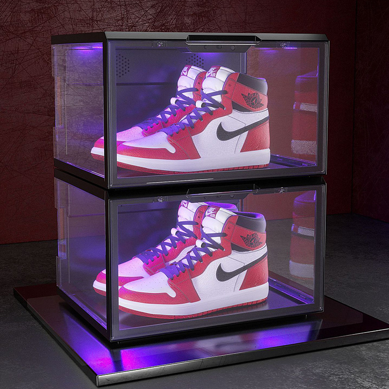 Clear Customized Shoe Box With Custom Logo Sneaker Side Open Voice Control Pull Out shoe box with led light