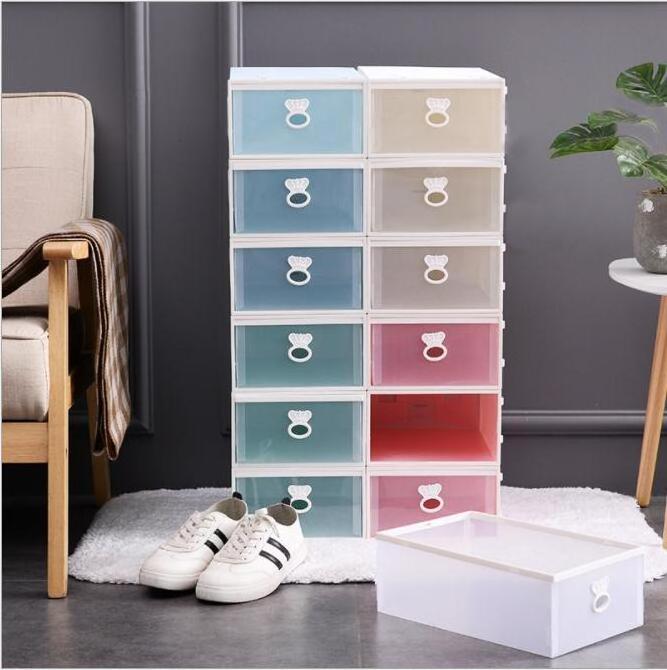 DIY Stacking Foldable Tidy Display Shoe Container Transparent Portable Drop Front Organizer Small Plastic Shoes Cabinet Box