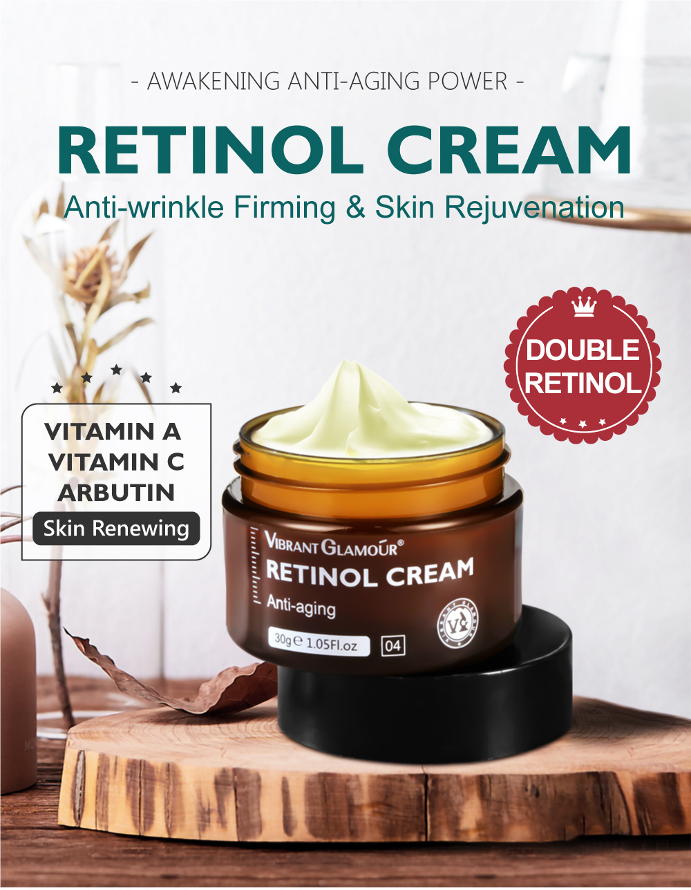 VIBRANT GLAMOUR Anti-aging Skin Care Set Retinol Eye Cream + Face Cream + Retinol Lotion + Retinol Toner