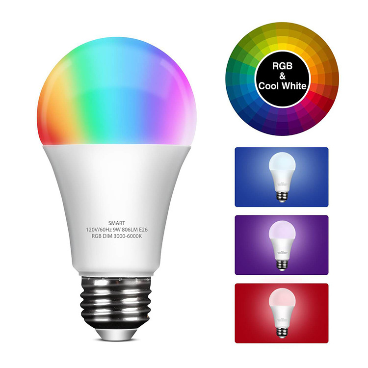 Alexa Google Home Voice Control 110-240V Smart Bulb RGB Wifi Smart Bulb Remote Control 9w A60 E27 E26 B22 Led Bulb