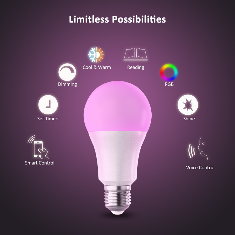 Home E26 E27 B22 Base A19 A60 Tuya Intelligent Light LED Color Lamp RGB Wifi Smart Bulb