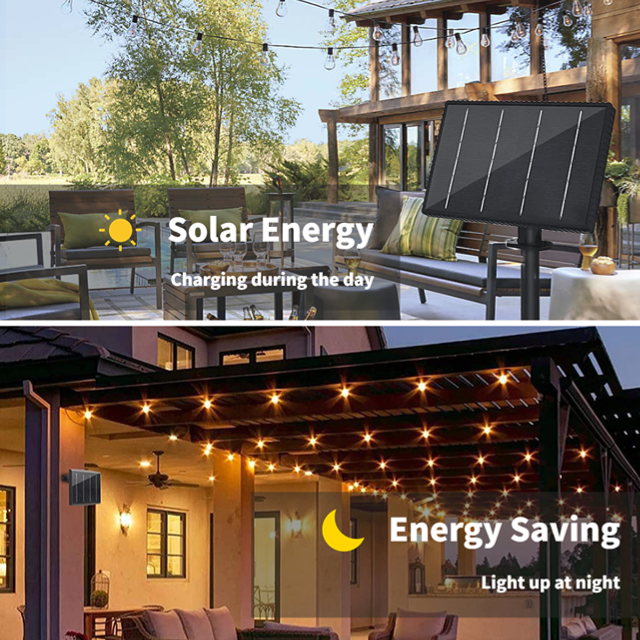 USB Charging Remote Control Flat Hanging E12\S14 Filament Bulb Solar Powered LED Outdoor String Lights