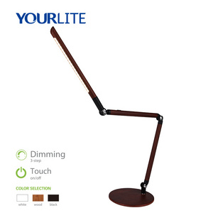 Iron Base Wood LED Foldable Swing Arm Desk Lamp Office Table Lamp