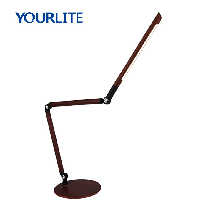 Iron Base Wood LED Foldable Swing Arm Desk Lamp Office Table Lamp