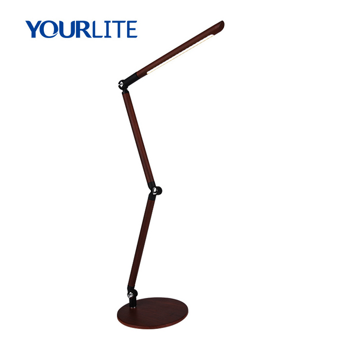 Iron Base Wood LED Foldable Swing Arm Desk Lamp Office Table Lamp