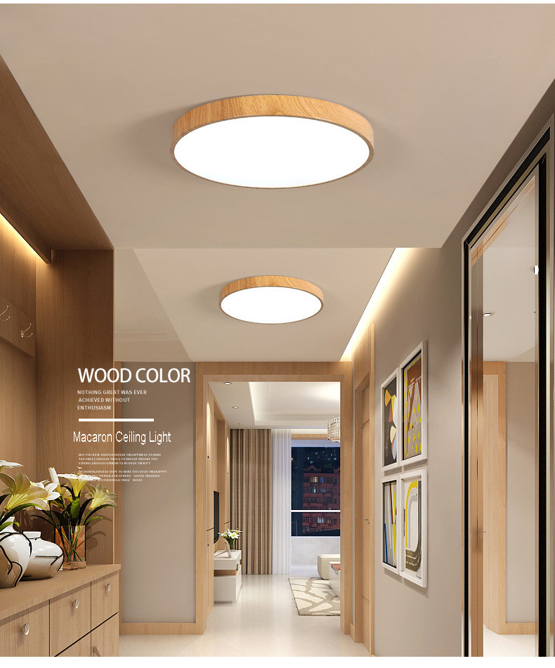 Living Room Wood Color Surface Mounted Lamp Round Home Lighting Fixtures Modern LED Ceiling Lights