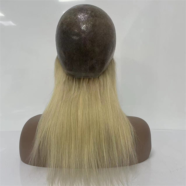 Ombre T6/613# Silky Straight European Virgin Remy Human Hair Full PU Wig Silicone Medical Wigs for Woman