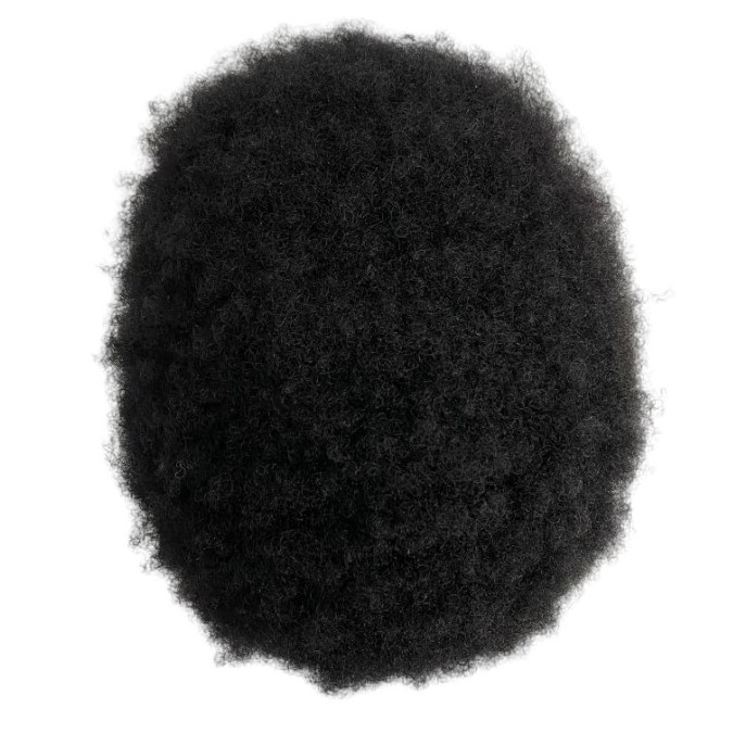 Natrual and Thin Skin Male Units Indian Virgin Remy Human Hairpiece 2mm  Wave Afro Full PU Toupee for Black Men