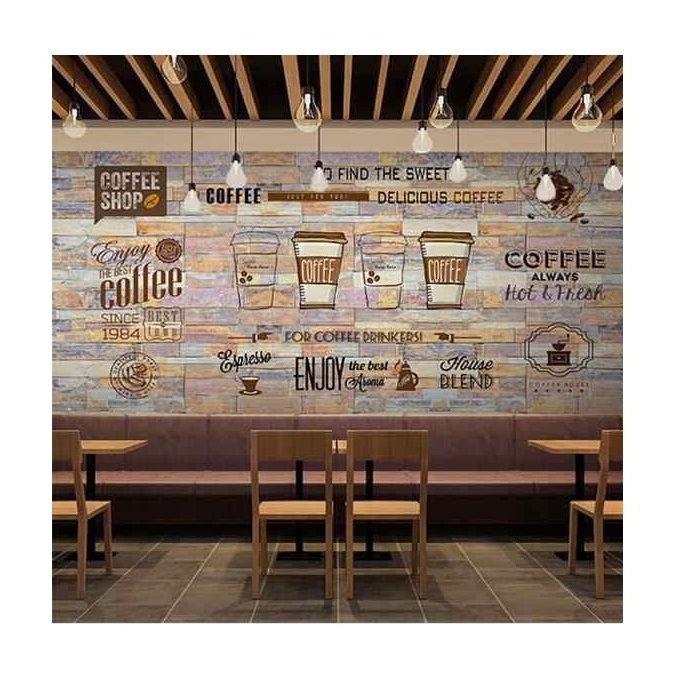 self adhesive decorative wallpaper coffee shop sticker mural 3d