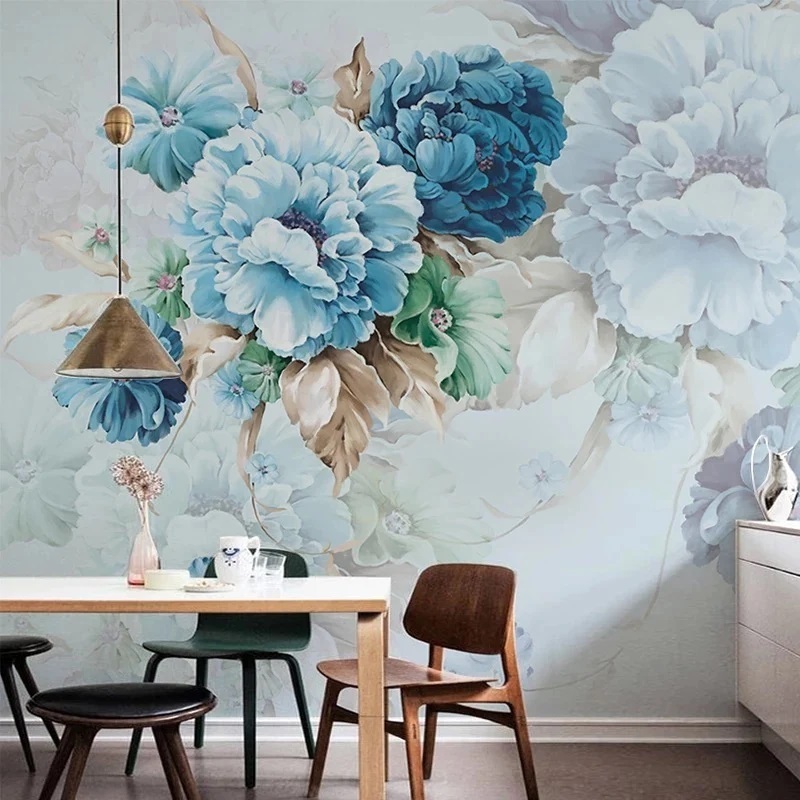 custom adhesive wallpaper murals blue floral design