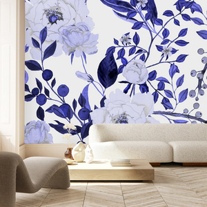 custom adhesive wallpaper murals blue floral design