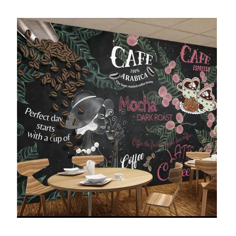 Printing most popular products coffee shop wall wallpaper