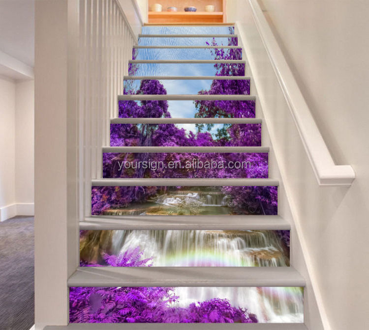 custom printed flower stair wall decoration promotion product adhesive vinyl 3d stair riser decals