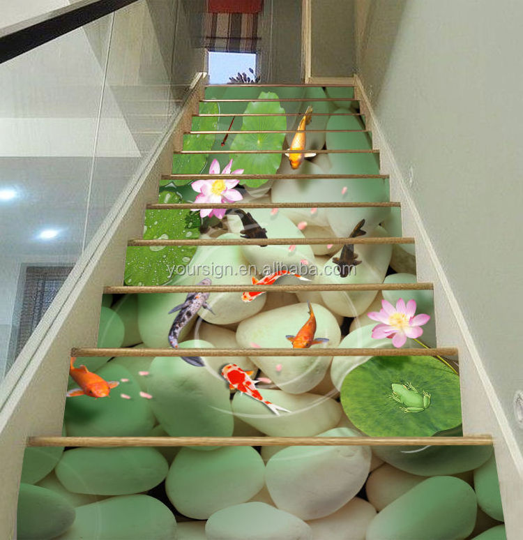 custom printed flower stair wall decoration promotion product adhesive vinyl 3d stair riser decals