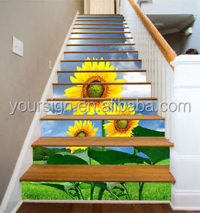 custom printed flower stair wall decoration promotion product adhesive vinyl 3d stair riser decals